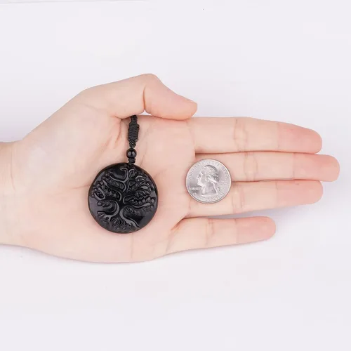 Miniatura 4 de ASGIFT Collar de obsidiana negra con amuleto de piedra curativa con dije de protección con collar de cuerda ajustable, regalo de cumpleaños