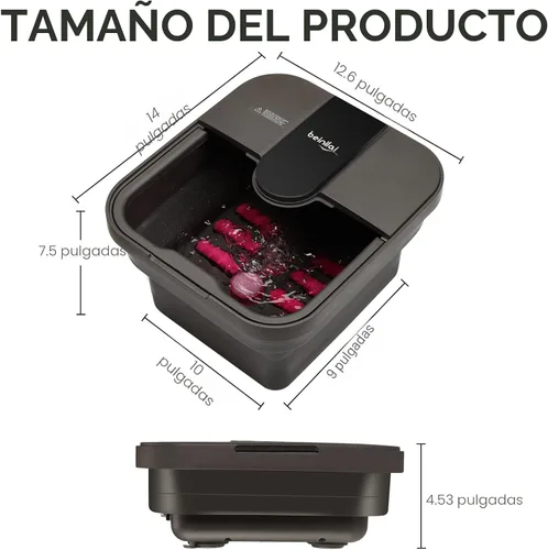 Miniatura 7 de Beinilai Spa para pies plegable, baño de pies con calor y masaje y chorros de burbujas, tina para remojar los pies con seis rodillos no motorizados