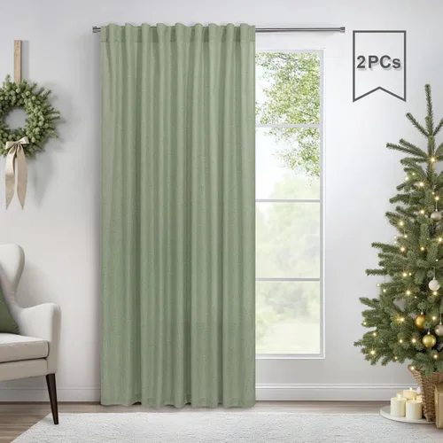 Miniatura 39 de Cortinas de lino azul de 84 pulgadas de largo para sala de estar; juego de 2 paneles con lengüeta trasera; cortinas con dobladillo para barra; Azul