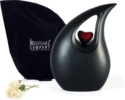 Miniatura 17 de Gran urna de lágrima negra con corazón plateado para cenizas humanas masculinas - Urnas para hombres y mujeres adultos - Urnas de cremación