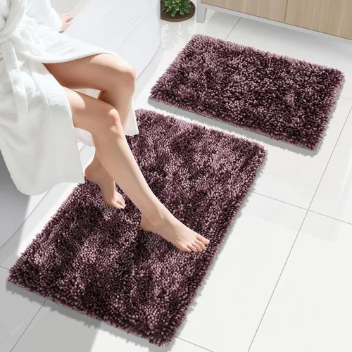 Miniatura 34 de Yimobra Juego de 2 alfombras de baño, alfombra de baño suave y absorbente y alfombra de inodoro en forma de U con respaldo antideslizante, alfombras
