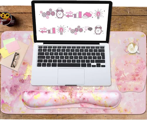Miniatura 5 de Reposamuñecas para teclado, alfombrilla grande para ratón con soporte de muñeca para computadora, 4 en 1, almohadilla de espuma viscoelástica para 4