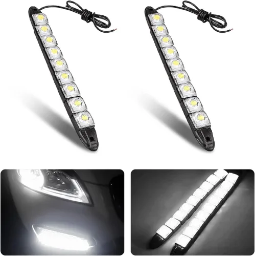Miniatura 9 de 2 piezas de 9 LED tira de luces de circulación diurna DRL, lámpara antiniebla de punto brillante flexible, luz de alto poder de despeje, accesorios
