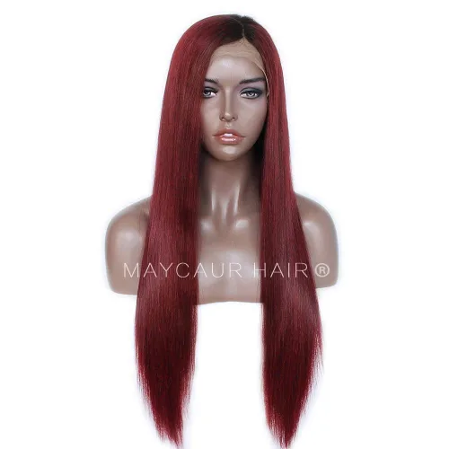 Miniatura 2 de Maycaur Pelucas de cabello humano de encaje frontal de color burdeos de densidad 130 con cabello natural de bebé
