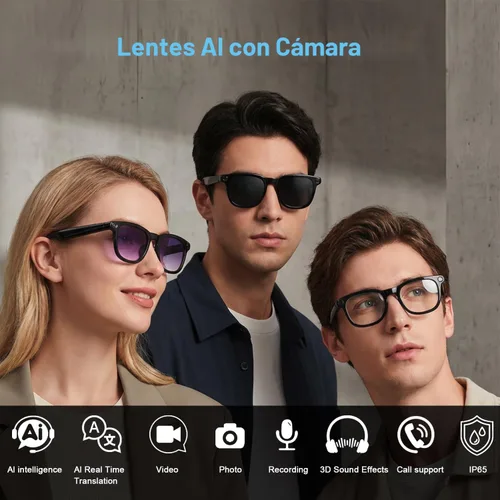 Miniatura 2 de Lentes inteligentes AI con cámara, gafas de cámara Bluetooth HD de 8 MP, gafas de sol de grabación de video 1080P para mujeres y hombres, traducción