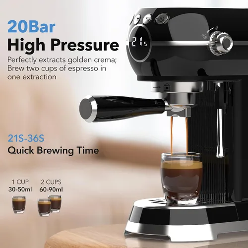 Miniatura 3 de HBN Máquina Compacta de Espresso de 20 Bar con Espumador de Leche, Tanque de Agua Extraíble de 27oz para Espacios Pequeños, Cafetera Casera