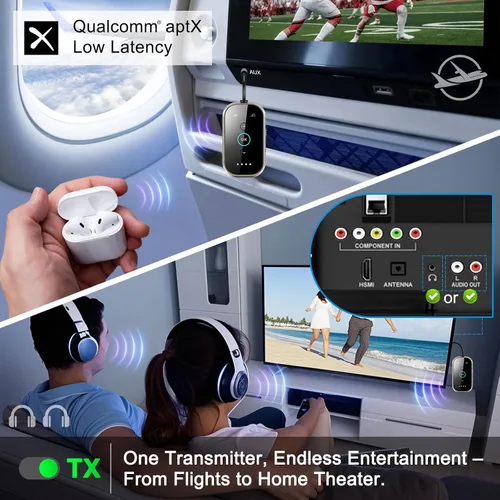 Miniatura 7 de Ultra Xmagpot Transmisor Receptor Bluetooth 5.4 - Aluminio CNC y Vidrio Cerámico Enlace Dual para 2 AirPods/Auriculares Audio aptX Adaptativo/HD
