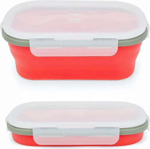 Miniatura 9 de Recipiente plegable de silicona pequeño para aperitivos con tapa y cuchara y tenedor 2 en 1, recipiente de silicona de grado alimenticio, para 08B01