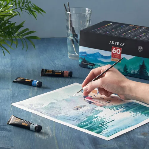 Miniatura 8 de ARTEZA Juego de pintura acrílica y juego de pintura de acuarela, suministros de arte de pintura para artistas, pintores de pasatiempos