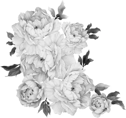 Calcomanía de pared de peonía floral en blanco y negro, removible, para despegar y pegar, diseño de flores monocromáticas, calcomanía de pared para
