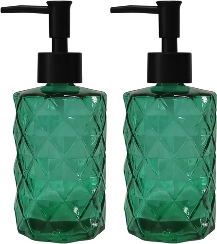 Miniatura 11 de Dispensador de jabón de vidrio verde con bomba de plástico negro, dispensador de jabón líquido para manos recargable de 12 oz, paquete de 2 botellas