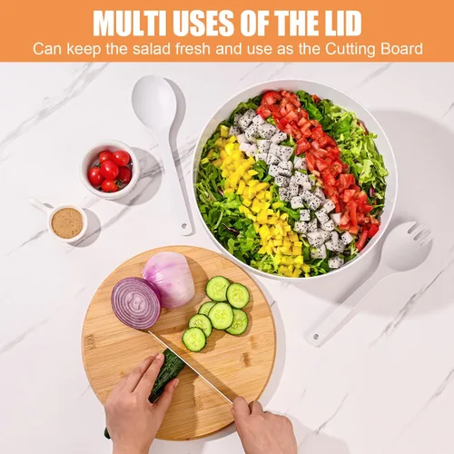 Miniatura 3 de LOVYANXUE Ensaladera con Tapa, Ensaladera de Fibra de Bambú Extra Grande de 30 cm con Juego de Servidores para Cocina, Ensaladera y Cuenco de Mezcla