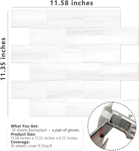 Miniatura 7 de STICKGOO 10 hojas de azulejos de metro para salpicaduras de cocina de aspecto de mármol blanco estrella, azulejos de pared de salpicaduras de cocina