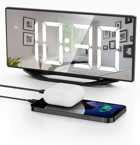 Miniatura 9 de Reloj despertador digital para mesita de noche del dormitorio, pantalla grande de números grandes con atenuador de brillo, reloj de escritorio