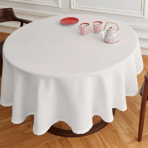 Solino Home Sonoma - Mantel redondo de lino de 60 pulgadas, color blanco 100 % lino puro, lavable a máquina para verano, 4 de julio, color blanco