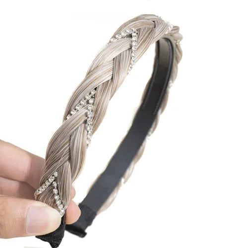 Miniatura 23 de Diadema de 4 hebras de cabello sintético trenzado, diadema trenzada con dientes, accesorio de belleza, diadema elástica para mujer (marrón oscuro)
