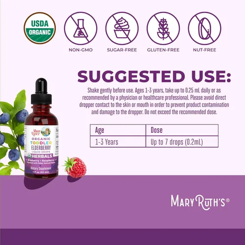 Miniatura 3 de MaryRuth's Jarabe de saúco para niños pequeños USDA orgánico Gotas líquidas de saúco negro para apoyo inmunológico Sambucus saúco