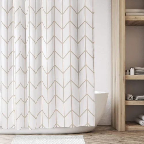 Miniatura 2 de mDesign - Cortina de ducha de tela de fácil cuidado con ojales reforzados, para duchas y bañeras, lavable a máquina, diseño de zigzag, 72” x 72