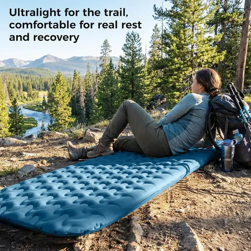 Miniatura 2 de ATEPA Colchoneta de dormir ultraligera autoinflable para mochileros, 1.65 libras, compacta, de 3 estaciones, con R-Value 2.3, almohadilla de espuma