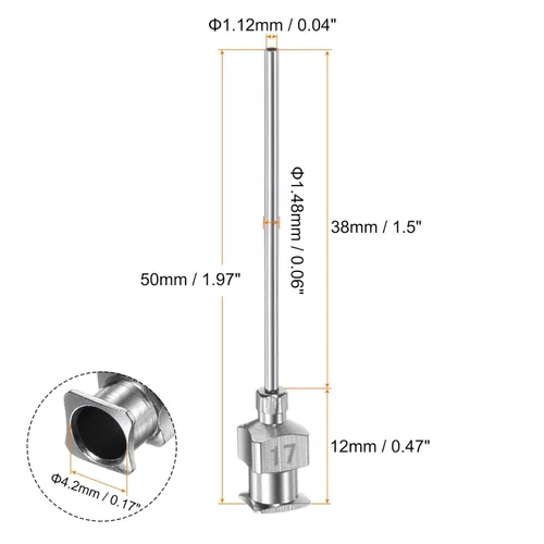 Miniatura 2 de HARFINGTON 12 agujas dispensadoras de acero inoxidable calibre 17, 1 1/2 pulgadas, tubo de aguja de pegamento de metal, puntas romas, Luer Lock