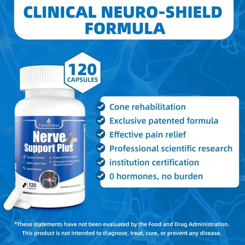 Miniatura 9 de Nerve Support Plus, suplemento nervioso alfa-lipoico, extracto de cúrcuma ácida, B12, vitaminas y mezcla de hierbas para fortalecer la salud