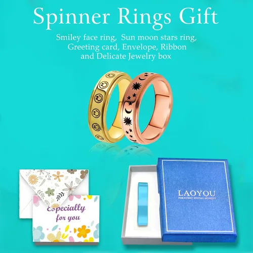 Miniatura 6 de Anillo giratorio para mujeres con ansiedad, de acero inoxidable de 0.236 pulgadas, para aliviar el estrés, anillo de ansiedad para damas