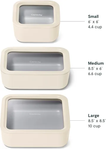Miniatura 3 de Caraway - Juego de 3 recipientes de vidrio, almacenamiento de alimentos, 10/6.6 /4.4 tazas, revestimiento de cerámica, no tóxico, antiadherente