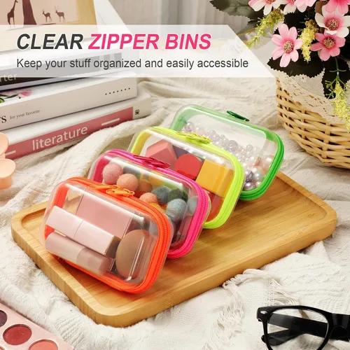 Miniatura 5 de Hoolerry 4 piezas de estuches rígidos transparentes con cremallera, bolsas de maquillaje, estuche de plástico para lápices, contenedores de caja