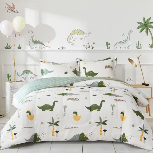 Miniatura 2 de Joyreap Juego de edredón de algodón de dinosaurio para niños y niñas, edredón de algodón de 3 piezas, tamaño individual, diseño de dinosaurios Dino