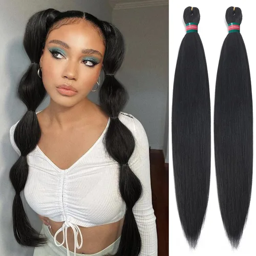 Miniatura 28 de Extensiones de cabello para trenzar verde+verde claro, preestiradas, 2 paquetes, con cabello plumoso pre-trenzado, extensiones de cabello