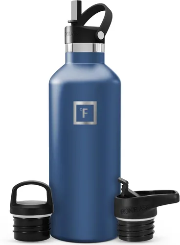 Miniatura 79 de IRON °FLASK Botellas de agua de campamento/senderismo, 3 tapas (estrecha con popote), sin fugas, aisladas al vacío, acero inoxidable de doble pared