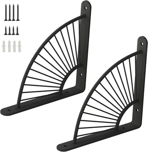Soportes de estante negros, soporte de estante flotante industrial, soportes de estantería retro montados en la pared, soportes de metal decorativos