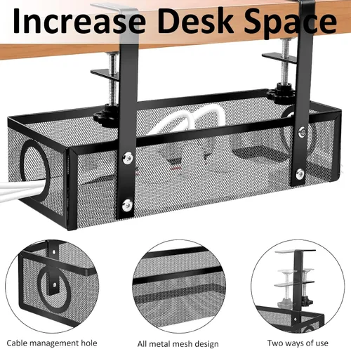 Miniatura 5 de Bandeja de organización de cables para debajo del escritorio, organizador de cables de metal para el hogar, oficina, negro