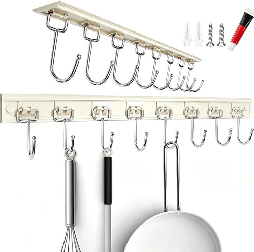 Miniatura 12 de Cociat 2 piezas de estantes para utensilios con 8 ganchos, soportes para utensilios de cocina colgantes de 17 pulgadas, estante multifuncional