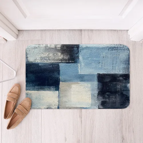Miniatura 2 de Erosebridal Alfombra de baño abstracta azul de acuarela negra para niños y adolescentes, alfombra de baño de teñido anudado blanco degradado