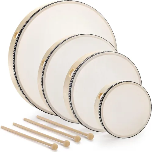 Foraineam Paquete de 4 tambores de mano de 12 pulgadas, 10 pulgadas, 8 pulgadas, 6 pulgadas, juego de batería de madera de percusión musical, tambor