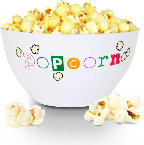 Popcorn Fun Time Bowl – Tazón de plástico para palomitas de maíz de 6 cuartos con impresión colorida – Plato de aperitivos de noche de cine