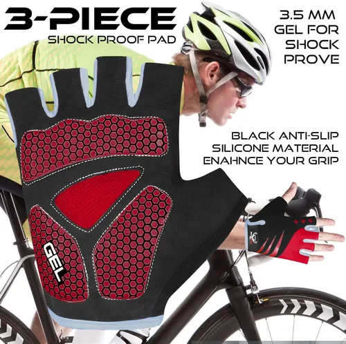 Miniatura 4 de BEAST RAGE Guantes de ciclismo de medio dedo para hombres y mujeres, guantes acolchados de gel, antideslizantes, absorben los golpes, levantamiento