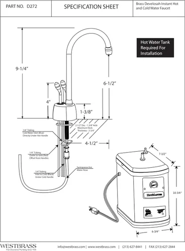 Miniatura 5 de Westbrass D272HFP-11 Develosah Dispensador de agua fría y caliente de 2 manijas con tanque de calentamiento instantáneo, cobre antiguo