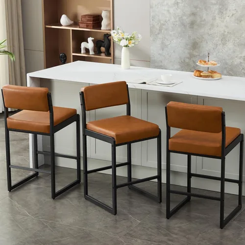 Miniatura 51 de SAECKBERG Taburetes de bar modernos de altura de mostrador, sillas de barra de 26 pulgadas de altura con respaldo, taburetes tapizados, taburetes