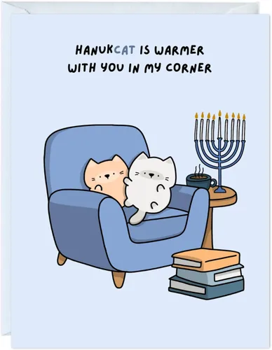 Miniatura 7 de Tarjeta Divertida de Hanukkah – Saludo Festivo con Juegos de Palabras, Blanca por Dentro, Perfecta para Amigos, Familia, Colegas