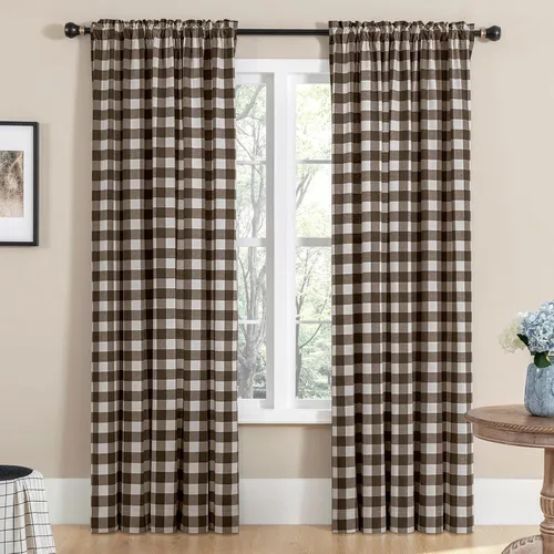 Miniatura 14 de Melodieux Buffalo - Cortinas a cuadros para sala de estar, dormitorio, estilo granja, estilo guingán, con textura de algodón, con bolsillo para Negro