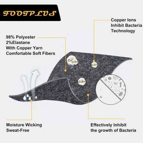 Miniatura 5 de FOOTPLUS Calcetines de senderismo de cobre, unisex, con suela acolchada, soporte de arco, atlético, para correr, calcetines de compresión