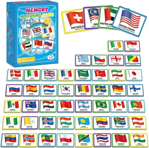 Miniatura 12 de gisgfim 50 pares de banderas de juego de memoria de Estados Unidos de concentración tarjeta de memoria educativas, juegos de geografía, juego