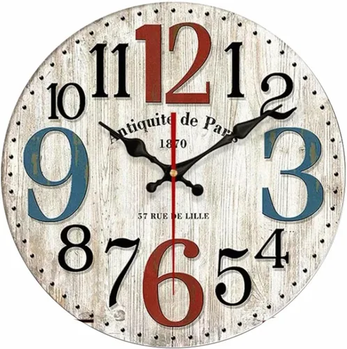Reloj de pared vintage de 12 pulgadas, funciona con pilas, retro, silencioso, sin tictac, decorativo, sala de estar, hogar, cocina, oficina escolar