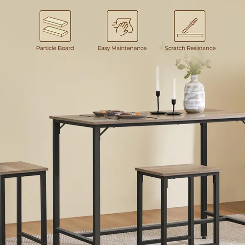 Miniatura 6 de Yaheetech Juego de mesa de comedor de 3 piezas, juego de mesa de pub industrial de 47.5 pulgadas, mesa de cocina de altura de mostrador
