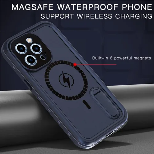 Miniatura 3 de Funda magnética para iPhone 13 Pro Max con carga Mag-Safe, resistente al agua con función atril protector de pantalla integrado de grado militar