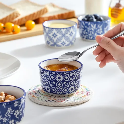 Miniatura 5 de vancasso Selene - Juego de 6 mini ramequines de cerámica de 4 onzas, tazas para hornear aptas para horno para crème brûlée, soufflés, postres