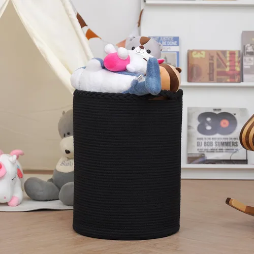 Miniatura 4 de Canasta de lavandería tejida de 58L, canasta alta de lavandería de algodón para mantas, ropa, almohadas, juguetes, zapatos, gran cesta de lavandería