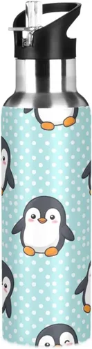 Stainless Steel Vacuum Insulated Water Bottle 20 Oz, BPA-Free Sports Water Bottle for Gym Outdoor Travel School, Cute Cartoon Penguins Blue
